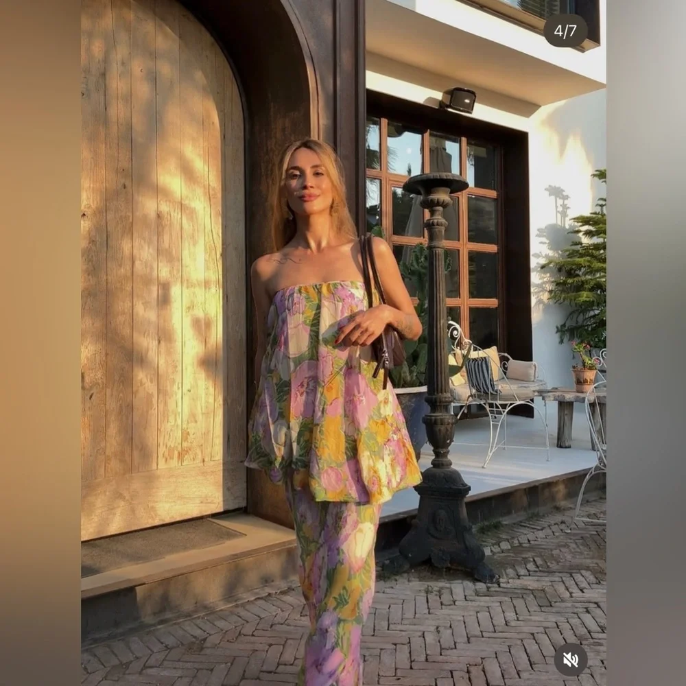 Zara Floral Strapless Maxi Dress Wedding summer evening bodycon - Picture 6 of 16